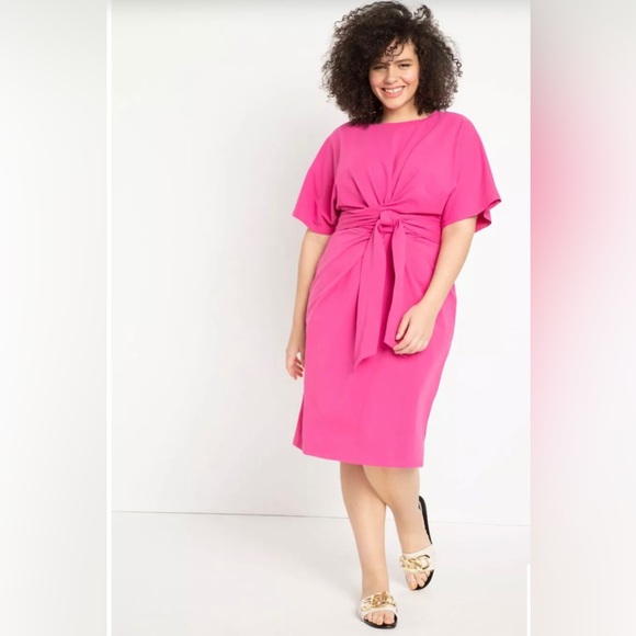 Eloquii Dresses & Skirts - Eloquii Hot Pink Cross Front Flutter Sleeve Tie Belt Dress Size 18